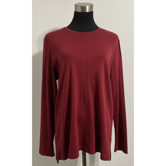 J. Jill Tee Shirt Womens L Red Pima Cotton Crew Neck High Low Hi-Lo Sustainable - Picture 2 of 11